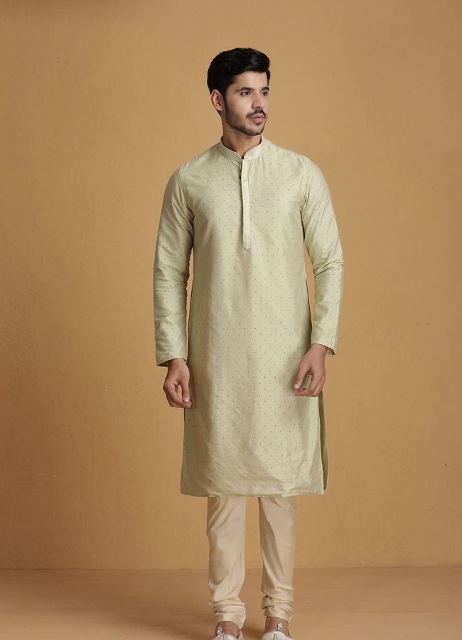 Pastel Green Self Design Kurta Set image number 1